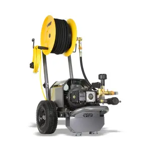 240v Compact, Industrial, Mobile Electric Pressure Washer c/w 20m HOSE REEL - 1450psi, 100Bar, 12L/min