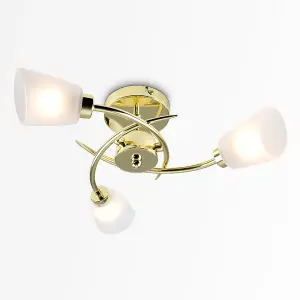 ValueLights Kavio Modern 3 Way Spiral Polished Gold Ceiling Light Fitting with Frosted Glass Shades with LED G9 Bulbs