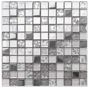 Glass mosaic on mesh for bathroom or kitchen 300mm x 300mm - Freezing Rain