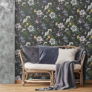 Fine Decor Sierra Floral Black Wallpaper FD43060