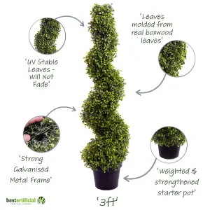 Best Artificial 3ft - 90cm Green Boxwood Spiral Topiary Tree - Suitable for Outdoor Use - Weather & Fade Resistant