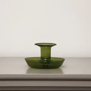 Melody Maison Vintage Dark Green Glass Round Candlestick Holder