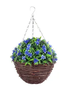 Best Artificial 28cm Blue Lily Hanging Basket Flower Topiary - Suitable for Outdoor Use - Weather & Fade Resistant