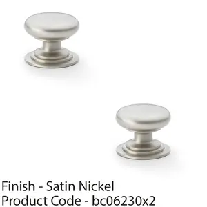 2 PACK - Stepped Round Door Knob - Satin Nickel 38mm Classic Kitchen Cabinet Pull Handle