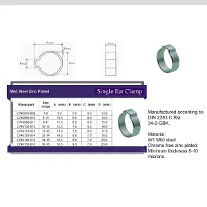 160 x Assorted Single Ear O Clips & Pincers, Steel Plated Hose Fuel Clamp
