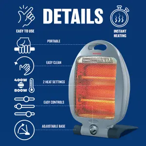 800W Halogen Heater Instant Heat Winter Warm Oscillating 2 Bars For Winter Home, Office, Living Room, Caravan, Garages