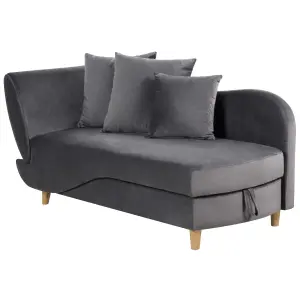 Left Hand Velvet Chaise Lounge with Storage Dark Grey MERI II