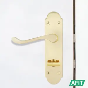 AFIT Polished Brass Bathroom Door Handle Set - Victoria Scroll Shaped - 1 Pair of Internal Door Handles, Hinges 76mm & Lock 64mm