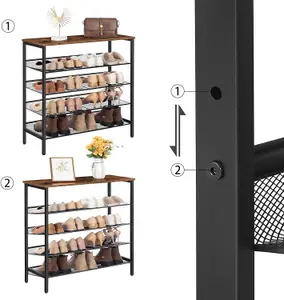 Shoe Rack, 5-Tier Shoe Organizer Shelf, 75 x 30 x 85.1 cm, with Flat & Slant Adjustable Shelf, Shoe Storage Organiser for Entryway