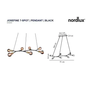 Nordlux Josefine 7-Spot Indoor Dining Kitchen Metal Pendant Ceiling Light in Black (Diam) 91cm