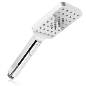 SPARES2GO Shower Head Rectangular Chrome 1/2inch 3 Mode Spray Large Showerhead