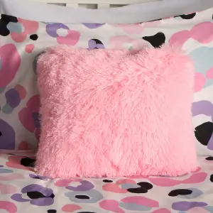 Fluffy Fleece Cushion Plump Filled Supersoft Warm Chair Pillow, Square - Pink