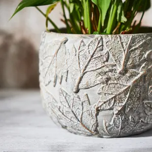 Set of 2 Grey Leaf Embossed Small & Large Indoor Outdoor Flower Plant Pot Houseplant Garden Planters