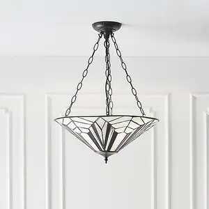 Luminosa Astoria 3 Light Large Ceiling Pendant Dark Bronze, Tiffany Style Glass, E27