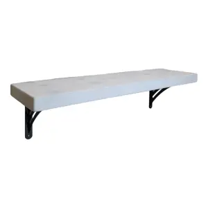 Solid Wood Handmade Rustical Shelf White 225mm 9 inch with Black Metal Bracket WAT Length of 230cm