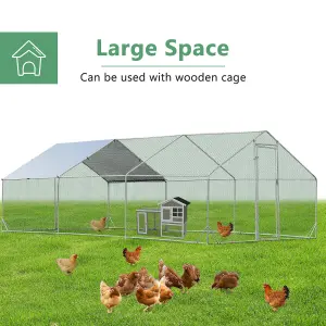 Costway 6M x 3M Chicken Coop Large Metal Spire-Shaped w/ Cover Walk-in Chicken Rabbits Ducks Cage