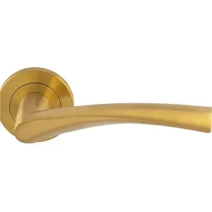 PAIR Angular Design Door Handle On Round Rose Concealed Fix Satin Brass PVD