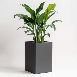 50cm Zinc Matte Grey Tall Square Planter