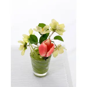 Bloom Artificial Faux Fake Realistic Tulip Flower Arrangement in Glass Vase - Flower of the Month April - Measures H10cm