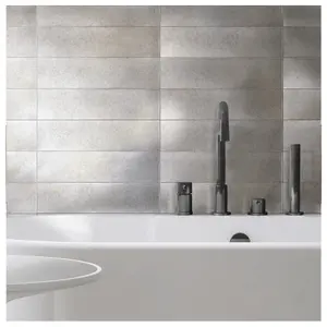 (6 Tiles in Pack) Niche Tiles Encore Metal Antique Nickel 7.5cm x 30.5cm. Handmade Wall Tile