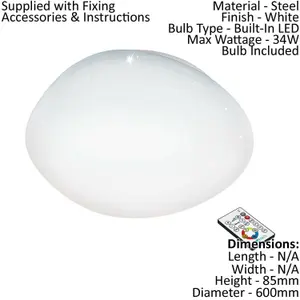 Wall Flush Ceiling Light White Shade White Plastic With Crystal Effect LED 34W