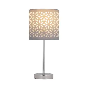 First Choice Lighting Set of 2 Chrome Stick Table Lamps with Grey Laser Cut Shades