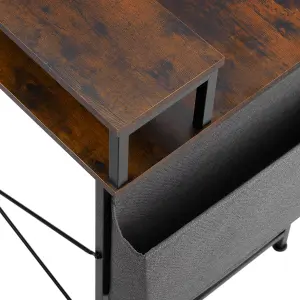 Desk with shelf and fabric bag - Industrial wood dark, rustic