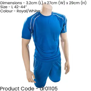 L ADULT Short Sleeve Training Shirt & Short Set - BLUE/WHITE PLAIN Football Kit