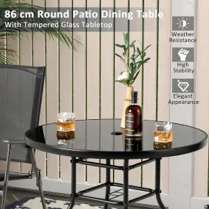 Costway Outdoor Dining Table Patio Round Tempered Glass Table with 35mm Umbrella Hole