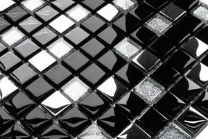 Glass mosaic on mesh for bathroom or kitchen 300mm x 300mm - Black Lake