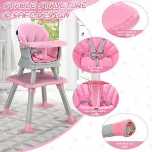 Costway 6-in-1 Baby High Chair Infant Feeding Chair Kids Stool w/Removable Tray & Cushion