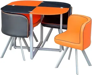 Dining Table And 4 Faux Leather Chairs Space Saver Black And Orange Kitchen Set of 4 (Orange/Black)