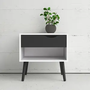 Dowler 1 Drawer Bedside Table White/Black Matte