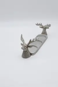 Christmas Silver Stag Pillar Candle Holder