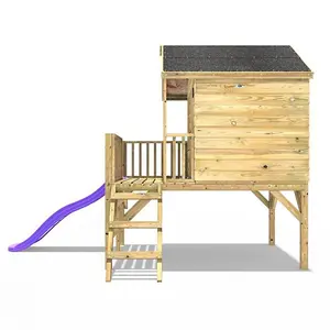 Rebo 5FT x 5FT Childrens Wooden Garden Playhouse on Deck + 6ft Slide - Pheasant Purple