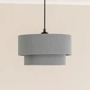 ValueLights Mason Ruched Crinkle Grey Fabric Two Tier Ceiling Floor Table Lamp Shade with LED Bulb