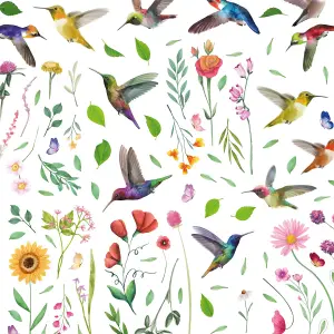 Walplus Small Hummingbirds with Watercolour Wildflower Meadow Window Clings Rooms Décor