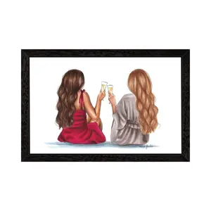 Cheers by Elza Fouche - Print on Canvas Black Framed / 66.04cm H x 101.6cm W x 3.81cm D