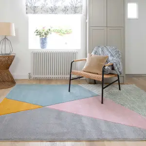 Pastel Multicolour Block Geometric Living Area Rug 160x230cm