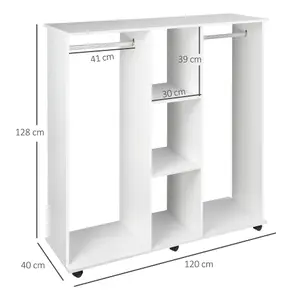 HOMCOM Mobile Double Open Wardrobe w/ Clothes Hanging Rail Colthing White