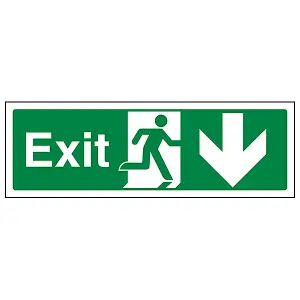 Emergency Exit Arrow Down Safety Sign - Rigid Plastic - 600x200mm (x3)