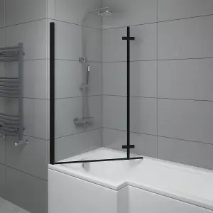 SunDaze 6mm Toughened Safety Glass L Shaped Shower Bath Screen Hinged Return Black