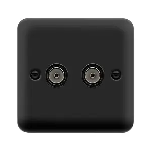 Curved Matt Black 2 Gang Twin Coaxial TV Socket - Black Trim - SE Home