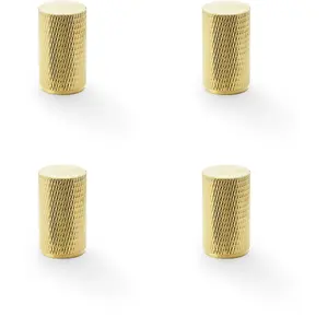 4 PACK - Knurled Cylinder Cupboard Door Knob - 20mm x 35mm - Satin Brass Pull Handle