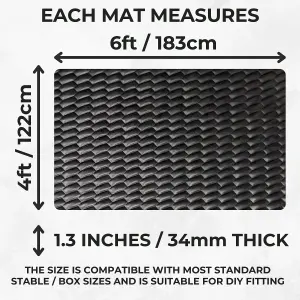 Horse Stable EVA Interlocking Rubber Floor Mats  - 34mm Thick - 6ft x 4ft - Black - 2 Pack