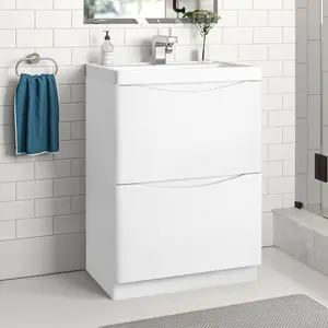 Stanhope 600mm Single Bathroom Vanity with Integrated Resin Basin White Glass