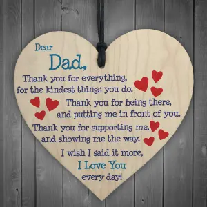 Red Ocean Dad I Love You Everyday Father's Day Gift Wooden Hanging Heart Cute Dad Sign