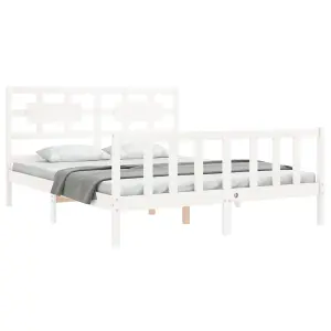 Berkfield Bed Frame with Headboard White 160x200 cm Solid Wood