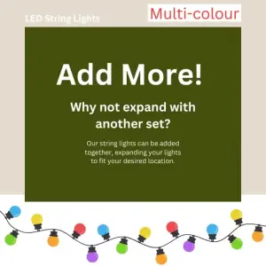 Party Festoon - Multi-Coloured, 20 Waterproof LED Festoon Lights Outdoor, Indoor Outdoor Globe String Lights