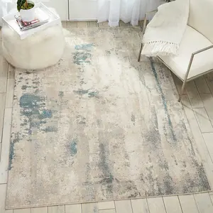 Ivory Teal Abstract Luxurious Modern Easy to clean Rug for Dining Room Bed Room and Living Room-117cm X 178cm